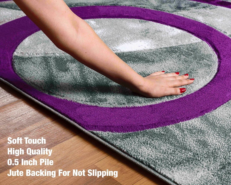 GLORY RUGS Area Rug 2x3 Purple Door Mat Modern Circles Soft Contemporary Floor Carpet Fluffy Texture for Indoor Living Dining Room and Bedroom Area - Image 3